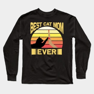 Best Cat Mom Ever Vintage Retro Sunset Long Sleeve T-Shirt